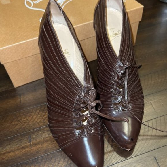 CHRISTIAN LOUBOUTIN BROWN INVERNESS APOLLO BOOTIES - Picture 3 of 8